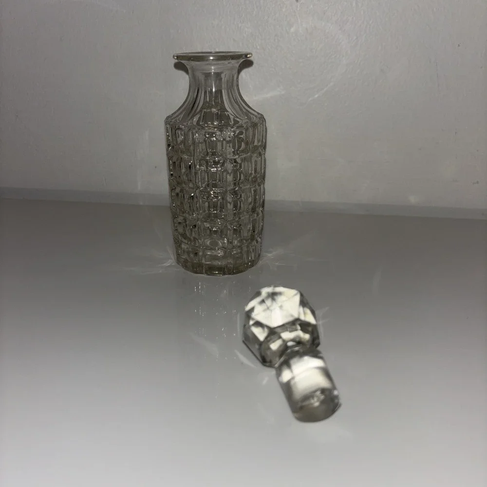 Large Cut Glass Cologne Perfume Bottle Stopper Cube Design 1940's MCM Glamour